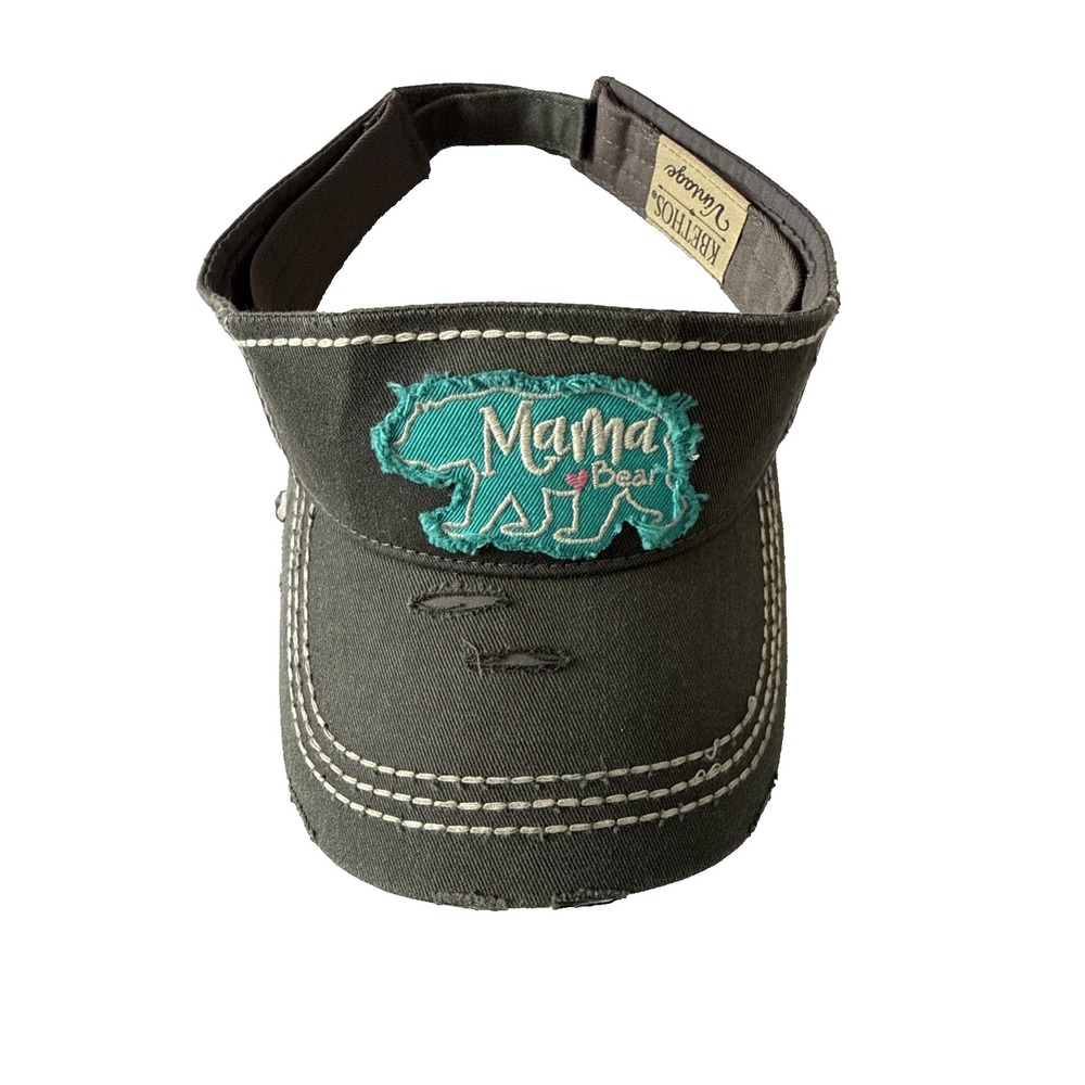 KBETHOS Vintage Mama Bear Sun Visor Hat Distressed Gray Teal Patch Adjustable